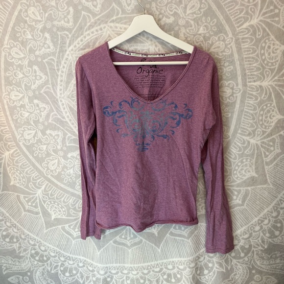 ORGANIC BEAUTIFUL! LONG SLEEVE TEE T SHIRT TOP LAVENDER PINK PALE BLUE SCROLL L - Picture 2 of 11
